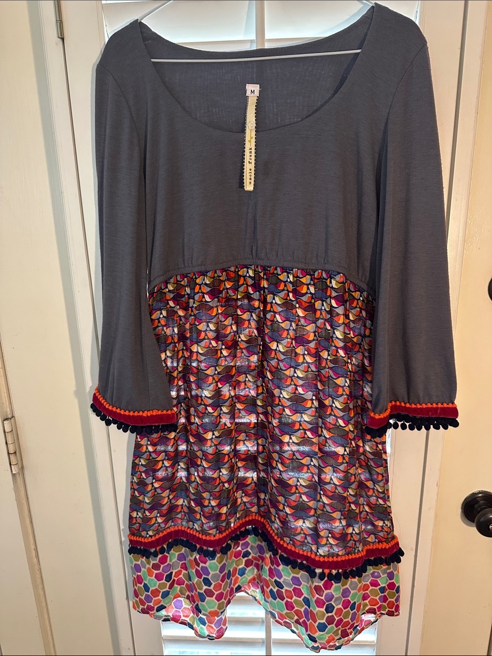 Gray & multicolor Womenโs Patterned Tunic Dress Uncle Frank Medium